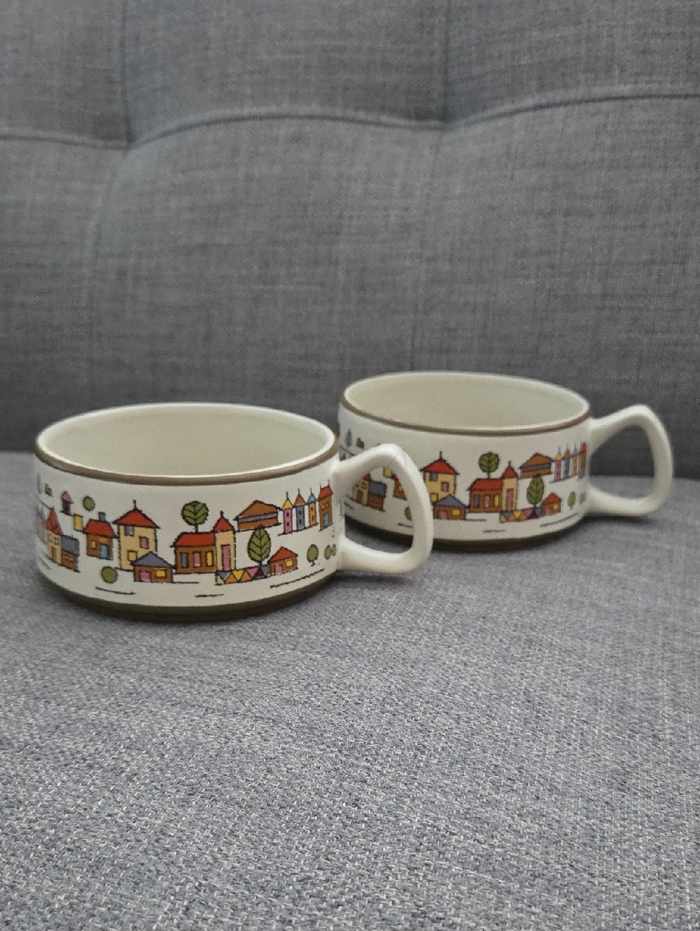 Vintage COUNTRY VILLAGE Soup Mugs - Japan - SET OF 2